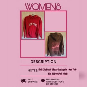 Shein City Hoodie 2-Pack – Los Angeles + New York – Size M (Brown & Red)